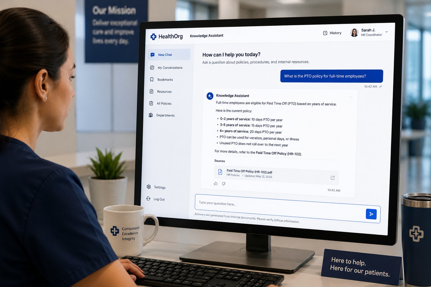 AI knowledge assistant for a healthcare organization
